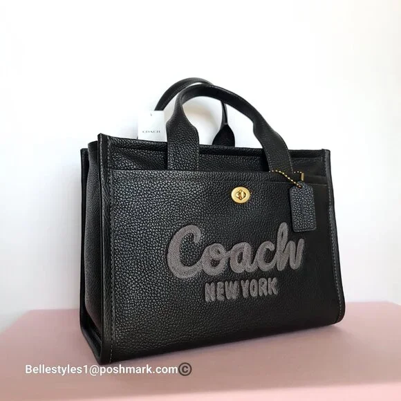 COACH Bubble Leather Cargo Tote Bag with Webbing Strap-MEDIUM Size-Black color⭐ - Picture 3 of 16